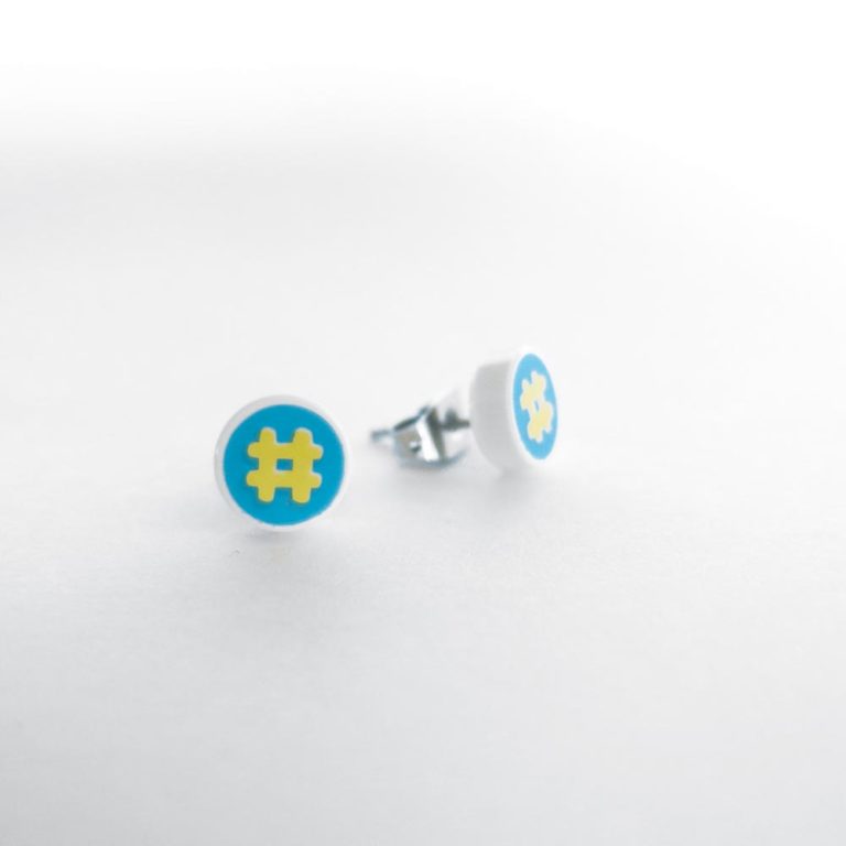 Brickly - Jewellery - Round Printed Lego Tile Stud Earrings - Hashtag
