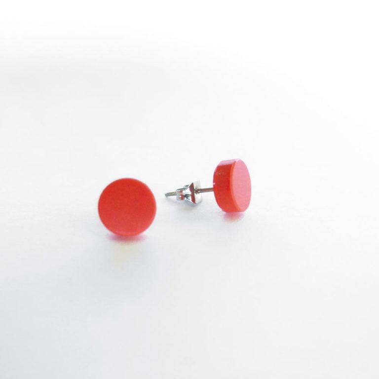 Brickly - Jewellery - Round Printed Lego Tile Stud Earrings - Coral