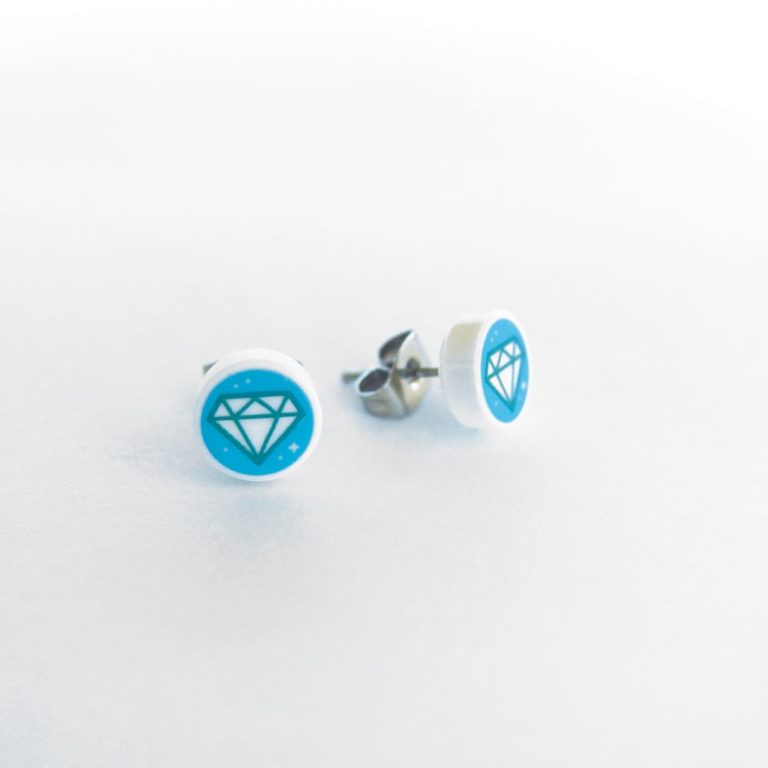 Brickly - Jewellery - Round Printed Lego Tile Stud Earrings - Diamond