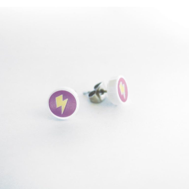 Brickly - Jewellery - Round Printed Lego Tile Stud Earrings - Lightning Bolt