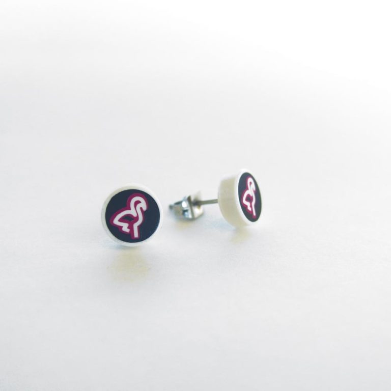 Brickly - Jewellery - Round Printed Lego Tile Stud Earrings - Neon Flamingo