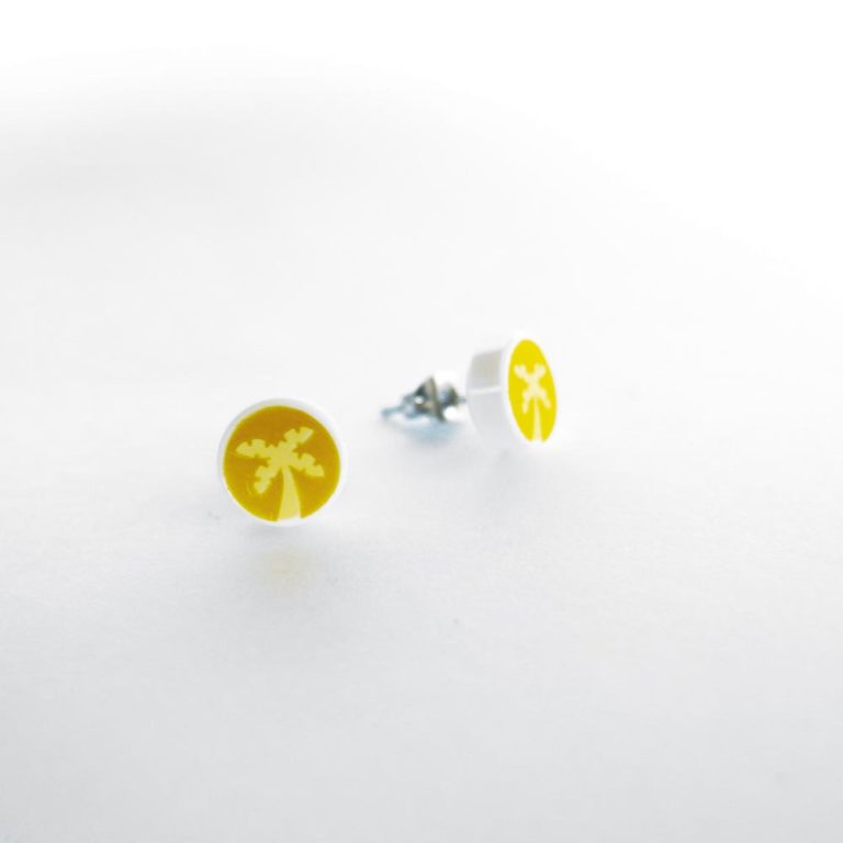 Brickly - Jewellery - Round Printed Lego Tile Stud Earrings - Palm Tree