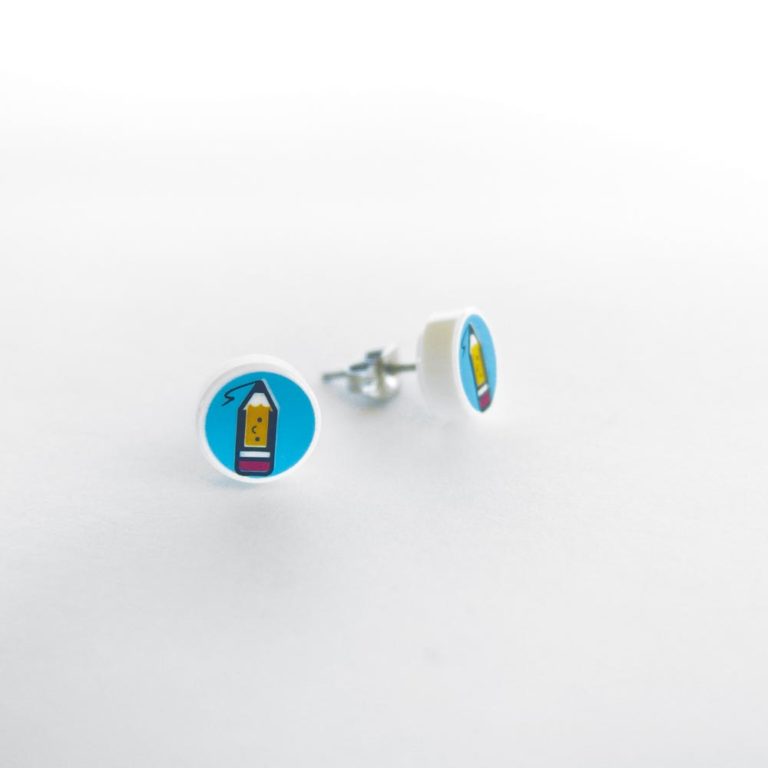 Brickly - Jewellery - Round Printed Lego Tile Stud Earrings - Pencil