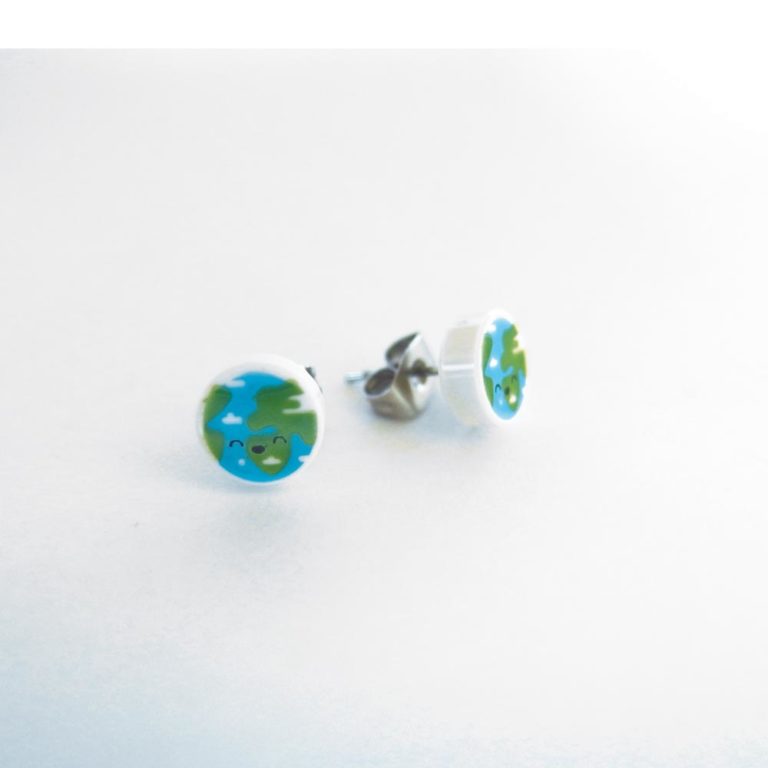 Brickly - Jewellery - Round Printed Lego Tile Stud Earrings - Planet Earth