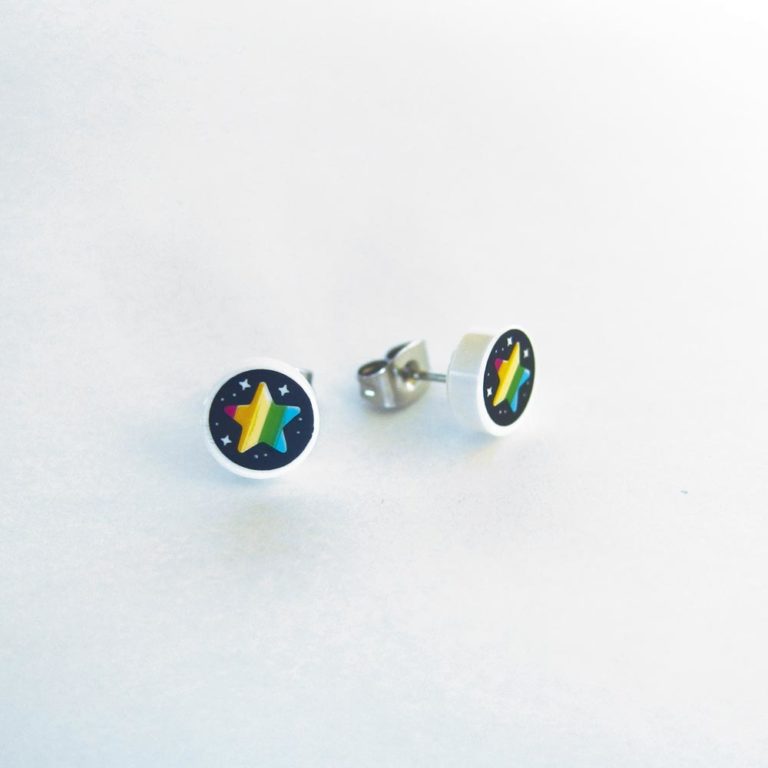 Brickly - Jewellery -Round Printed Lego Tile Stud Earrings - Rainbow Stars