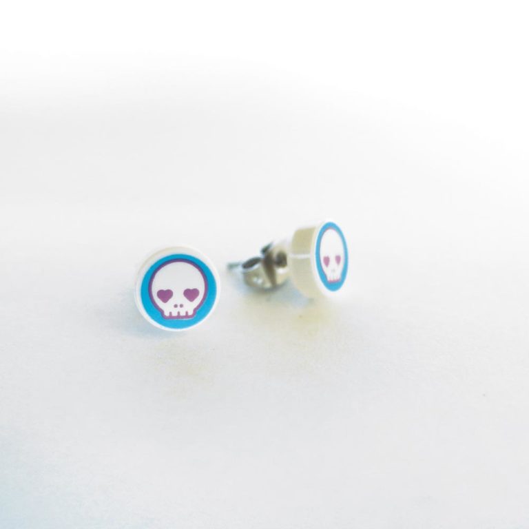 Brickly - Jewellery - Round Printed Lego Tile Stud Earrings - Skull