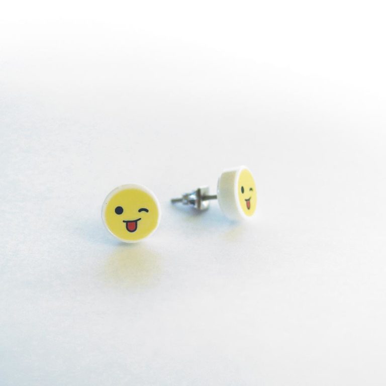 Brickly - Jewellery - Round Printed Lego Tile Stud Earrings - Winking Face with Tongue