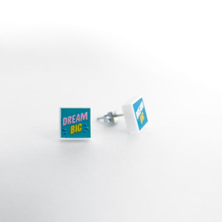 Brickly - Jewellery - Square Printed Lego Tile Stud Earrings - Dream Big