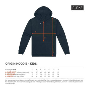 Brickly Apparel - Cloke - Hoodie - Kids HSIK - Size Chart