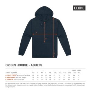 Brickly Apparel - Cloke - Hoodie - Mens - HSI - Size Chart