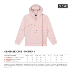 Brickly Apparel - Cloke - Hoodie - Womens - HSW - Size Chart