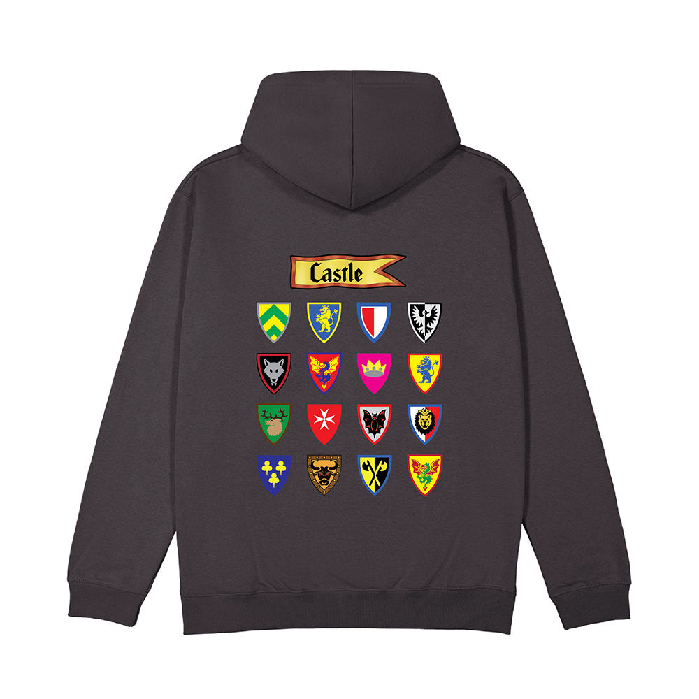 Brickly - LEGO - Classic Castle Faction Shields - Dark Grey Hoodie - Classic Castle Faction Shields - Back
