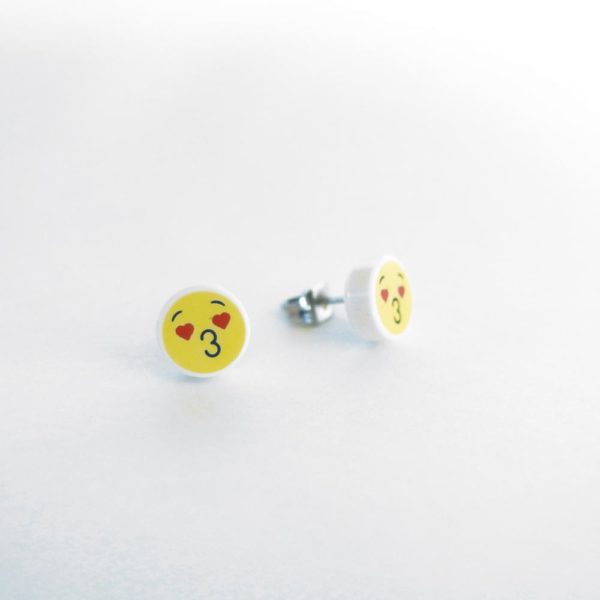 Brickly - Jewellery - Round Printed Lego Tile Stud Earrings - Kissing Face with Heart Eyes